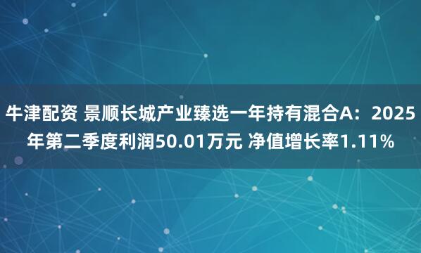牛津配资 景顺长城产业臻选一年持有混合A：2025年第二季度利润50.01万元 净值增长率1.11%