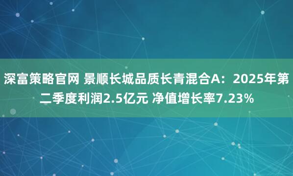 深富策略官网 景顺长城品质长青混合A：2025年第二季度利润2.5亿元 净值增长率7.23%